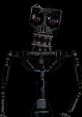 Beta Endoskeleton from Five Nights At Freddy's with glowing red eyes, showcasing its eerie, mechanical design in a dark setting.