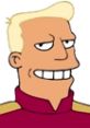 Zapp Brannigan from Futurama, a comical character known for his bravado in Seasons 1 and 2, with a confident smile.