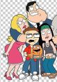 Key characters from American Dad Seasons 1 and 2, featuring Stan and the family in a humorous ensemble scene.