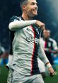 Cristiano Ronaldo celebrates a goal wearing the Juventus jersey, showcasing his signature style and energetic gameplay.