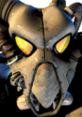 Sgt. Arch Dornan from Fallout 2, featuring a distinctive gas mask with glowing yellow eyes and rugged armor details.