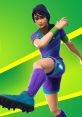 Dynamic Fortnite character in vibrant purple soccer outfit, showcasing athleticism and style in x2Twins-themed design.