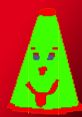 Colorful cartoon character with a green triangular shape and a red hat, reminiscent of retro tech like BonziBUDDY.