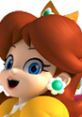 Cheerful Princess Daisy from Mario Kart: Double Dash, featuring her signature orange hair and vibrant yellow dress.