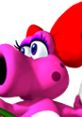 Birdo from Mario Kart: Double Dash, showcasing vibrant pink colors and a bold red bow, ready for racing action.