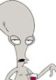 Roger the Alien from American Dad, Season 3, holding a drink, showcasing his quirky personality and iconic look.