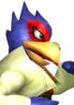 Falco Lombardi from Super Smash Bros. Melee, showcasing his iconic blue feathers and flight jacket, ready for battle.