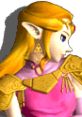 Zelda in her iconic pink outfit with golden armor, showcasing her elegance from Super Smash Bros. Melee.