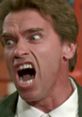 Arnold Schwarzenegger portraying intense emotion, shouting with passion, showcasing his iconic acting style in a classic scene.