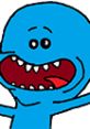 Mr. Meeseeks from Rick and Morty - Season 1, vibrant blue character with big eyes and a wide mouth, ready to help.