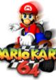 Mario Kart 64 logo featuring Mario, iconic racing character, showcasing colorful graphics and nostalgia for classic gaming.