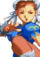 Chun-Li from X-Men vs. Street Fighter poses in her iconic blue outfit, showcasing her powerful fighting stance.