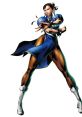 Chun-Li strikes a dynamic pose in her iconic blue outfit, showcasing her strength from Marvel vs. Capcom.