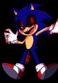 Sinister Sonic.EXE with glowing red eyes and blood-stained claws, exuding a chilling horror vibe.