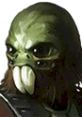 Aqualish character featuring a distinctive green visage, large eyes, and prominent tusks from the Star Wars universe.