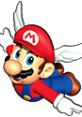 Mario from Super Mario 64, soaring with his wing cap, showcases vibrant colors and iconic character design.