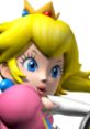 Princess Peach in Mario Kart: Double Dash, showcasing her iconic look and racing spirit in vibrant color.