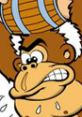 Donkey Kong showing determination while lifting a barrel, a classic symbol of the iconic video game franchise.