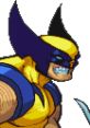 Wolverine from Marvel vs. Capcom, showcasing his distinctive yellow and blue costume, fierce expression, and claws.