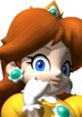 Daisy from Mario Kart DS, showcasing her playful expression and iconic yellow dress with a crown and earrings.