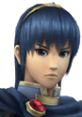 Marth from Super Smash Bros. Brawl, known for his royal appearance and sword-fighting skills, showcasing determination.