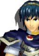 Marth from Super Smash Bros. Melee, showcasing his iconic blue hair and regal attire, ready for battle.