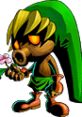 Deku Link from The Legend of Zelda: Majora's Mask holding a flower, showcasing a unique character design and vibrant colors.