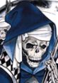 Skeleton character dressed in blue robes, representing Death from Castlevania: Symphony of the Night, iconic video game villain.