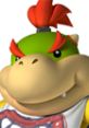 Bowser Jr. character close-up from Mario Kart Wii, showcasing his green skin and distinctive red hair and eyebrows.