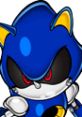 Metal Sonic from Sonic Heroes, featuring a menacing expression, blue metallic body, and striking red eyes.