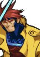 Gambit from Marvel vs. Capcom, featuring his signature hair and yellow coat, poised for battle with kinetic energy.