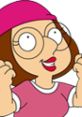 Meg Griffin from Family Guy, excited and happy, wearing a pink beanie and a pink shirt, from Seasons 4 and 5.