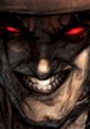 Sinister character with glowing red eyes and a menacing grin, capturing the dark essence of Caleb: Blood's theme.