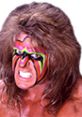 Ultimate Warrior showcasing his iconic face paint and intense expression, embodying his wrestling persona's energy and power.