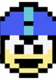 Pixel art character from Mega Man, featuring a blue helmet and cheerful expression, embodying retro gaming nostalgia.