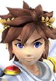 Pit from Super Smash Bros. Brawl with distinctive brown hair and blue eyes, showcasing his angelic warrior appearance.