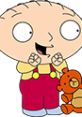 Stewie Griffin excitedly holds a teddy bear, showcasing his playful side in Family Guy Season 5.