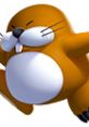 Monty Mole from Mario Kart Wii, playfully leaping with a cute expression, showcasing his vibrant orange and white design.