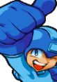 Mega Man from Marvel vs. Capcom raises his fist with a confident smile, showcasing his iconic blue armor and charm.