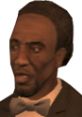 Black preacher character from Grand Theft Auto IV, dressed in a tuxedo with a bow tie, expressing intensity and emotion.