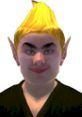 Adoring Fan from The Elder Scrolls IV: Oblivion with striking yellow hair and an eccentric expression, embodying game enthusiasm.