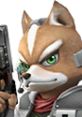 Fox McCloud from Super Smash Bros. Brawl, showcasing his iconic look with intense focus and a futuristic arm cannon.