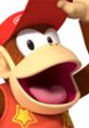 Diddy Kong cheering in Mario Kart Wii, wearing a red cap and colorful shirt, showcasing his playful personality.