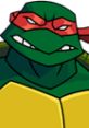 Raphael from Teenage Mutant Ninja Turtles displays a fierce expression ready for action. Iconic red mask and armored shell.