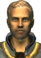 Character portrait of Dad from Fallout 3, showcasing his stern expression and iconic Vault suit details.