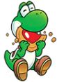 Happy Yoshi enjoying a cookie in "Yoshi's Cookie," showcasing playful character design and joyful expression.