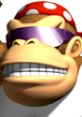 Funky Kong from Mario Kart Wii, sporting sunglasses and a red polka dot bandana, showcases his iconic big grin.