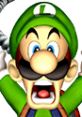 Luigi with an expressive face in his green hat, showcasing excitement from the "Luigi's Mansion" game series.