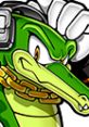 Vector the Crocodile from Sonic Heroes sporting a stylish chain and headphones, showcasing his bold and unique design.