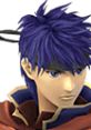 Ike from Super Smash Bros. Brawl with striking blue hair, showcasing his determined expression and warrior attire.